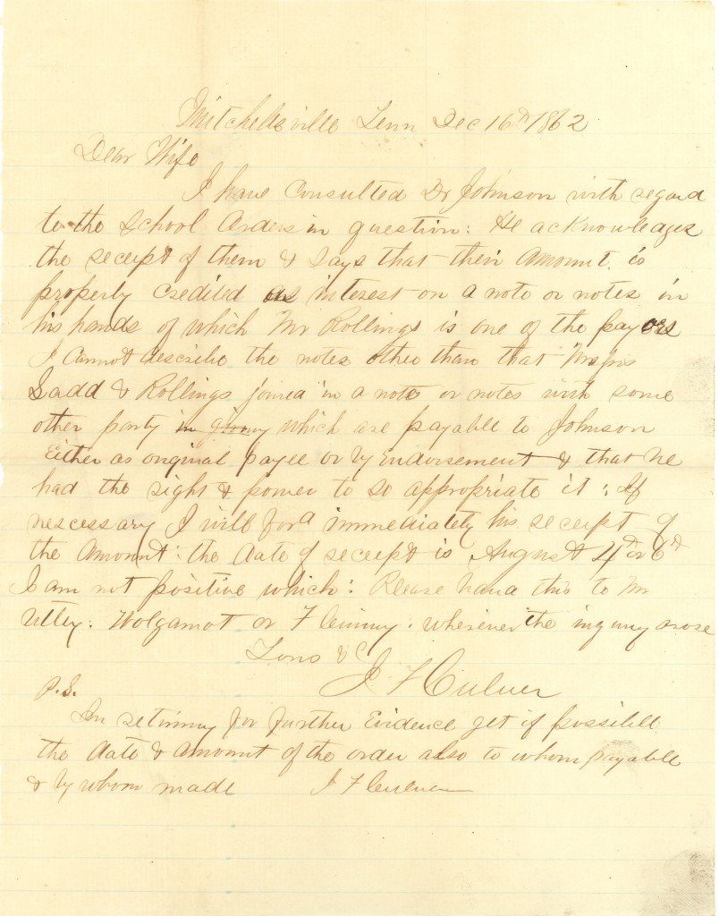 Joseph Culver Letter, December 16, 1862, Page 1