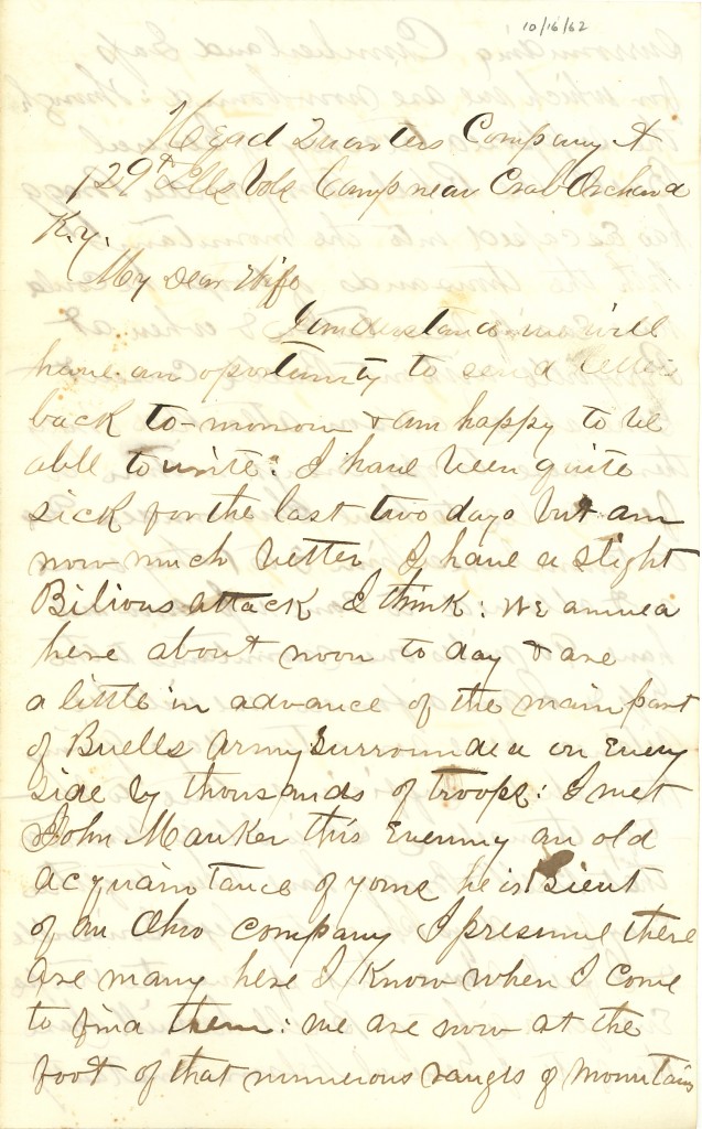 Joseph Culver Letter, October 16, 1862, Page 1