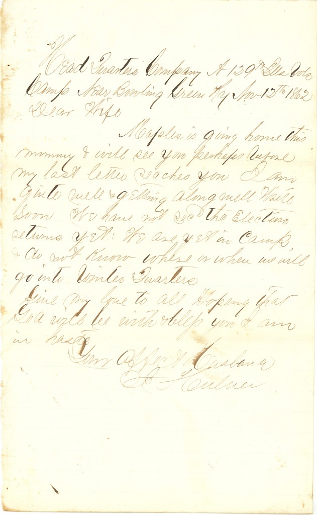 Joseph Culver Letter, November 12, 1862, Page 1