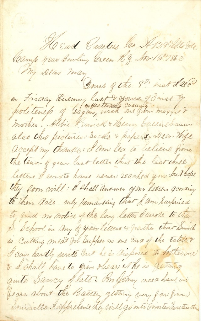 Joseph Culver Letter, November 16, 1862, Page 1