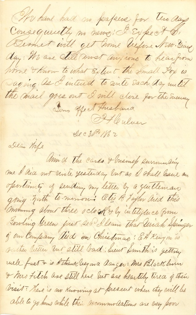 Joseph Culver Letter, December 30, 1862, Page 1