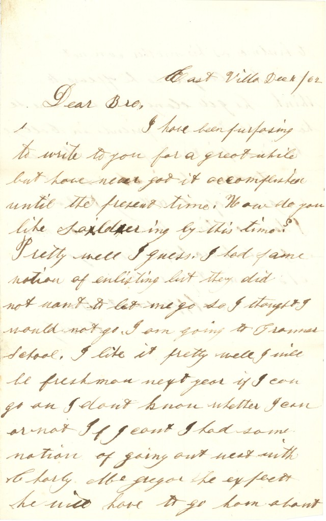 Joseph Culver Letter, December 10, 1862, Page 1