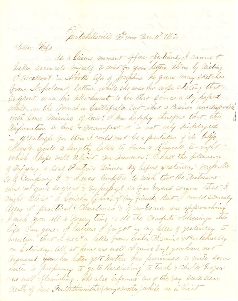 Joseph Culver Letter, December 11, 1862, Page 1