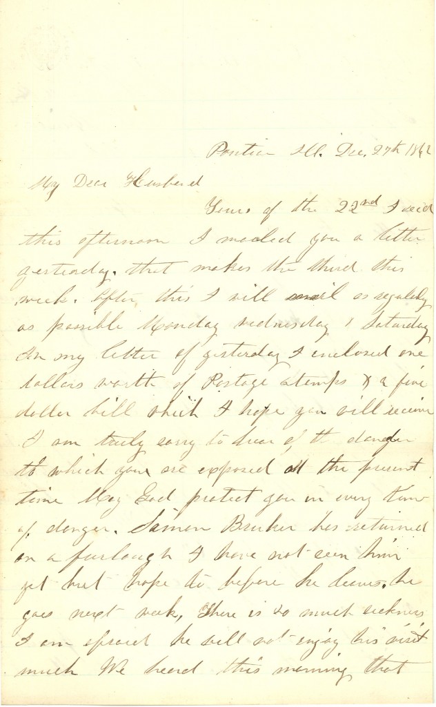 Joseph Culver Letter, December 27, 1862, Page 1