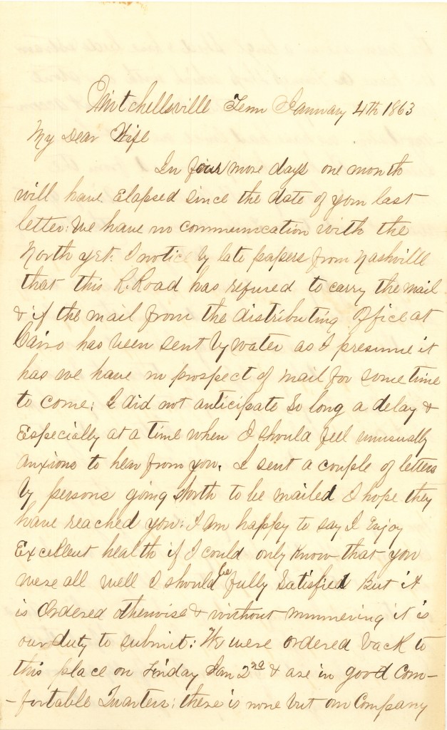 Joseph Culver Letter, January 4, 1863, Page 1