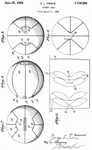 U.S. Patent 1,718,305 was granted to G.L. Pierce on June 25, 1929 for the "basketball."