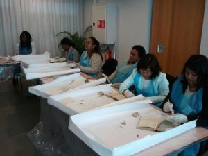 Students dry cleaning books using erasures and other techniques