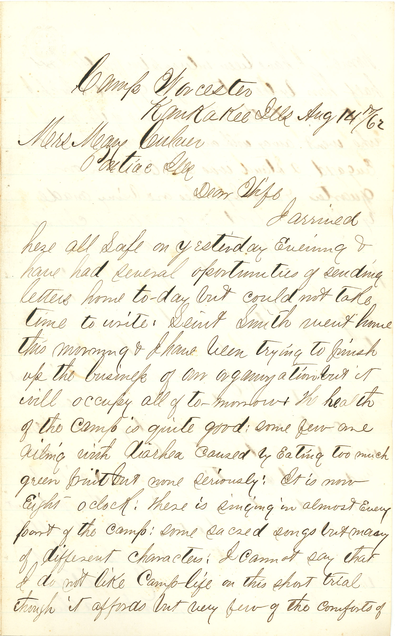 Joseph Culver Letter, August 14, 1862, Page 1 » Joseph F. Culver Civil ...