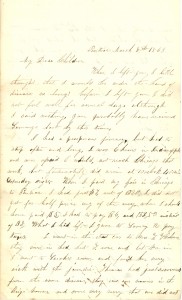 Joseph Culver Letter, March 8, 1863, Page 1