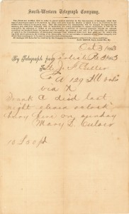 Joseph Culver Letter, October 31, 1863, Page 1 Telegram