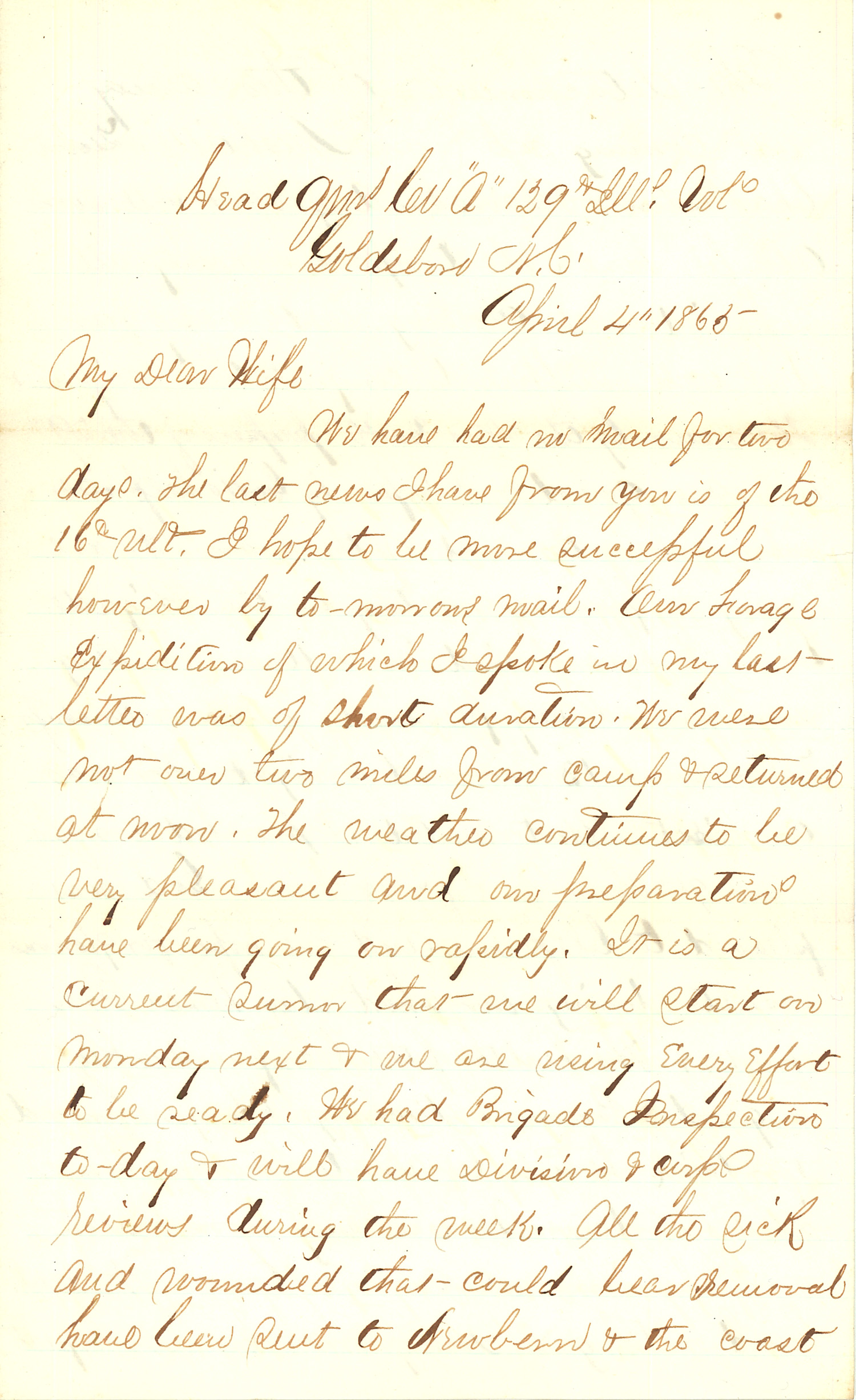 Joseph Culver Letter, April 4, 1865, Page 1