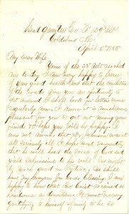 Joseph Culver Letter, April 5, 1865, Letter 2, Page 1