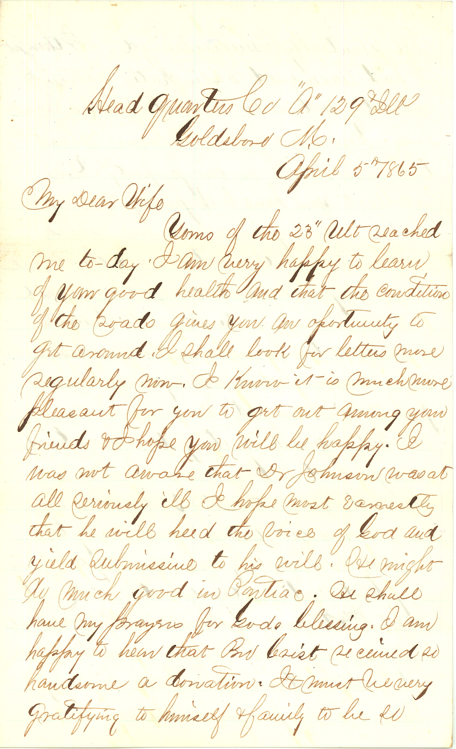 Joseph Culver Letter, April 5, 1865, Letter 2, Page 1