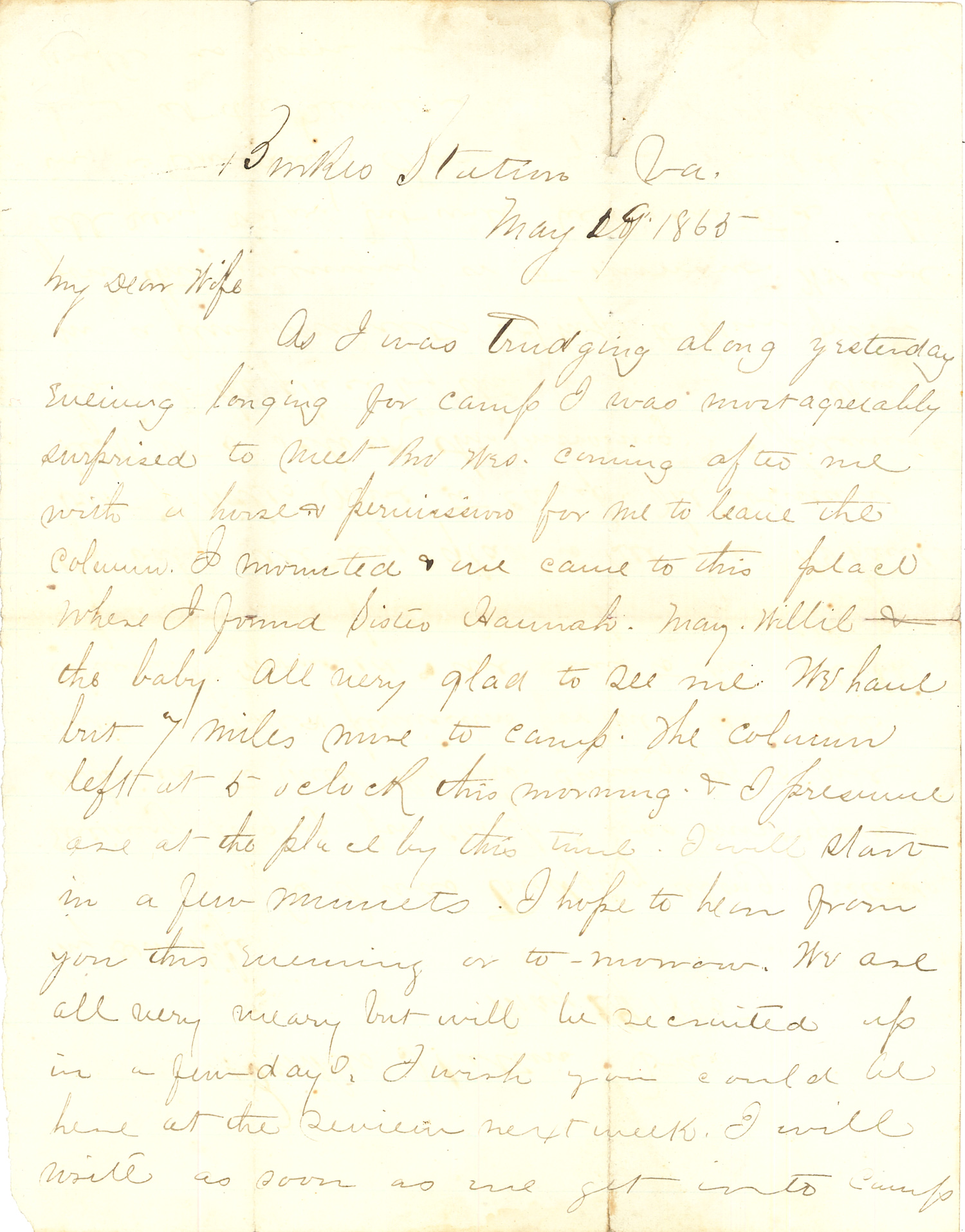Joseph Culver Letter, May 19, 1865, Page 1