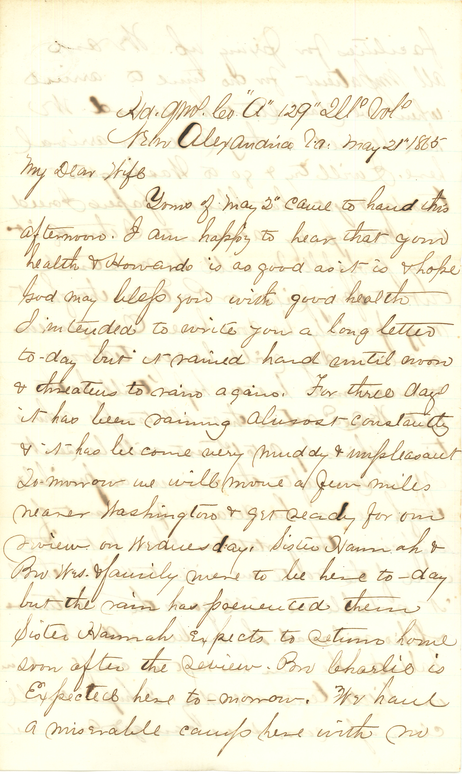 Joseph Culver Letter, May 21, 1865, Page 1