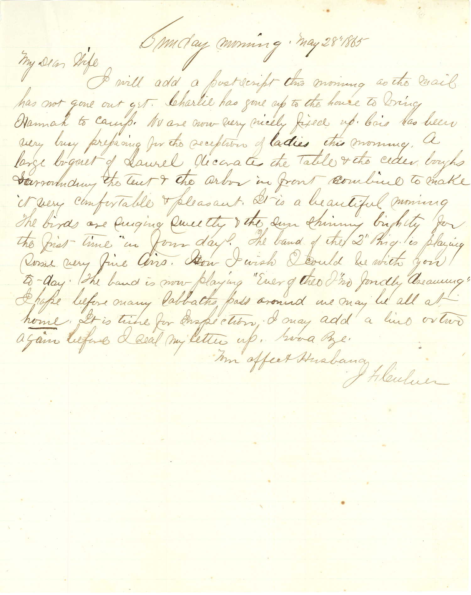 Joseph Culver Letter, May 28, 1865, Page 1