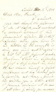 Joseph Culver Letter, December 8, 1862, Page 1