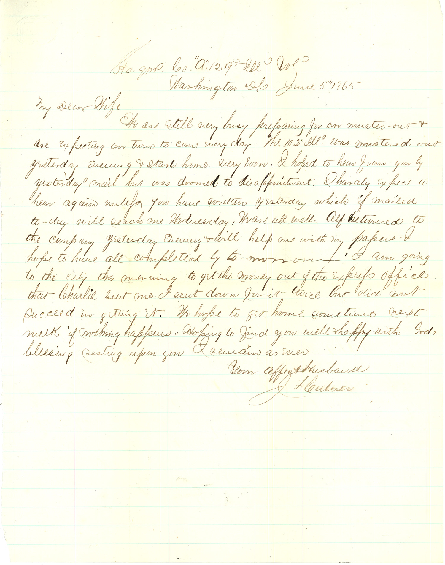 Joseph Culver Letter, June 5, 1865, Page 1