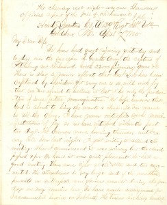 Joseph Culver Letter, April 7, 1865, Page 1