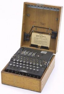 Photo of a genuine Marine 4-rotor Enigma encoding/decoding machine, from Bletchley Park, England