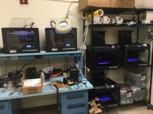 Five 3D printers available in the Engineering Electronics Shop (EES)