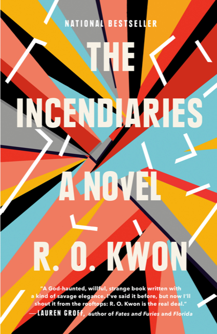 The cover of R.O. Kwon's novel The Incendiaries. It is an colorful geometric abstract full of pointed pieces fitting together.