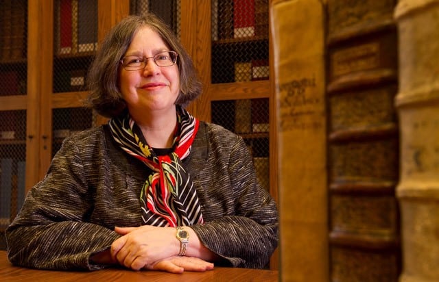 picture of Donna Hirst in rare book room