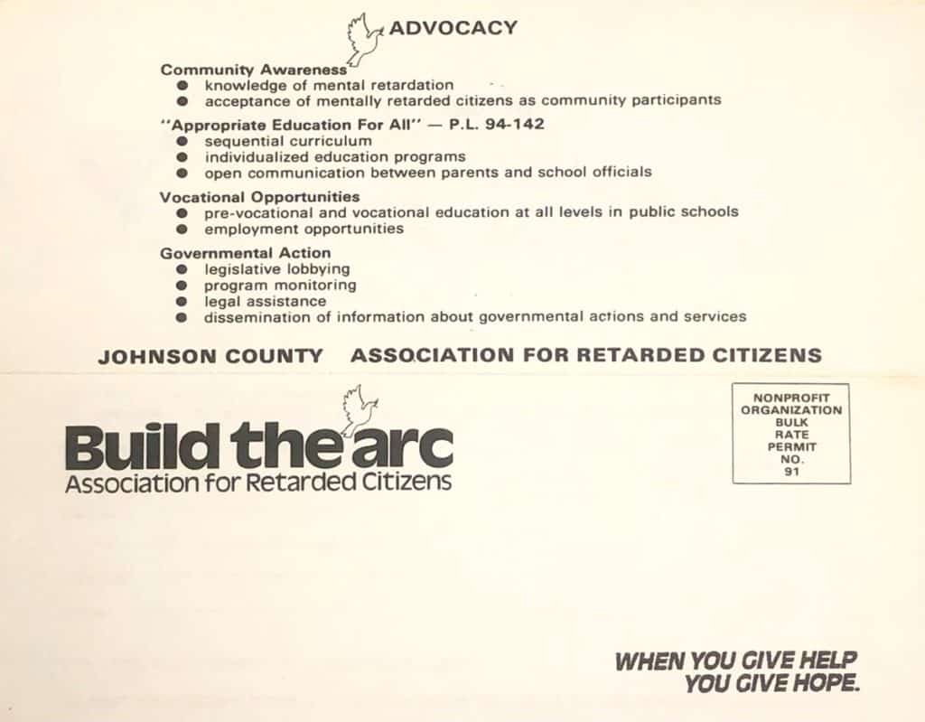 Letter from the Arc of Johnson County soliciting donations