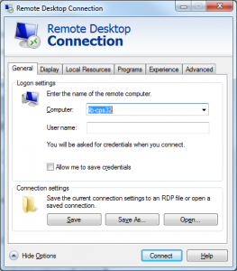 Remote Desktop with Show Options enabled