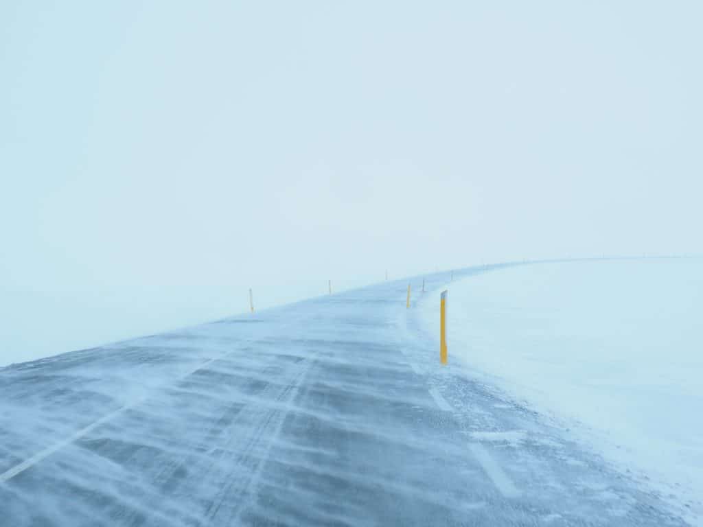 image of road during white-out blizzard conditions