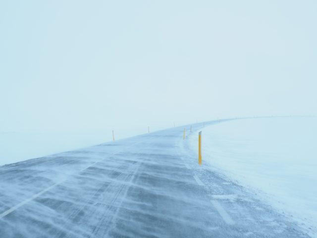 image of road during white-out blizzard conditions