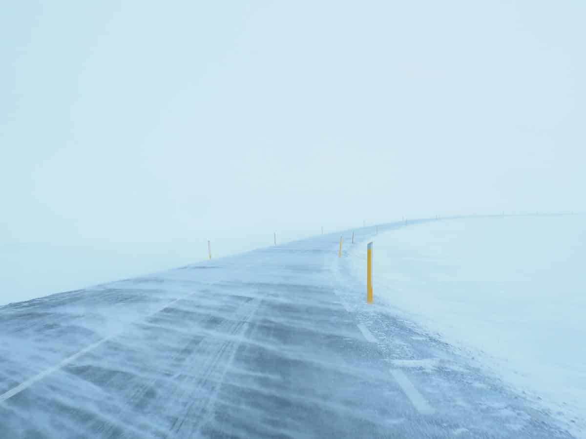 image of road during white-out blizzard conditions