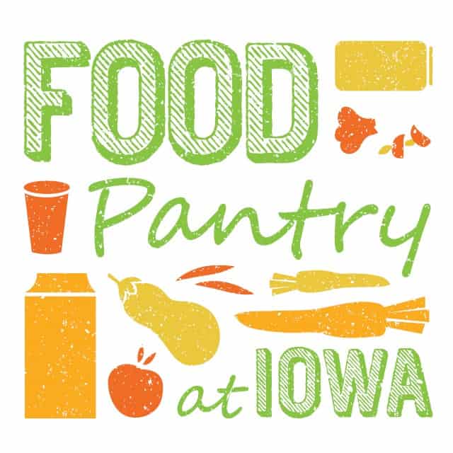 says food pantry at iowa with outlines of food products like carrots