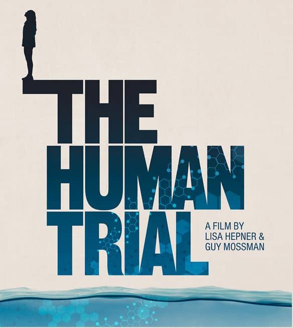 The human trial a film with image of DNA and outline of a woman