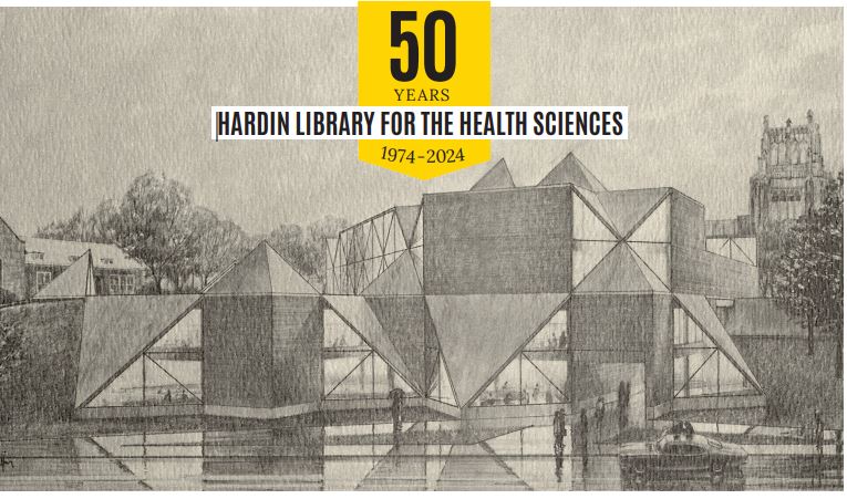 sketch of Hardin Library saying 50 year anniversary