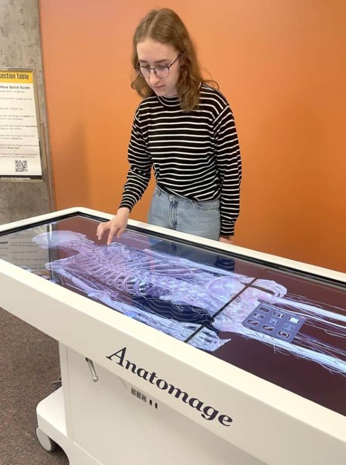 woman using anatomage visual anatomy table