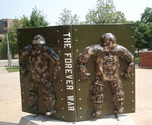 The Forever War is UI Libraries BookMarks Statue
