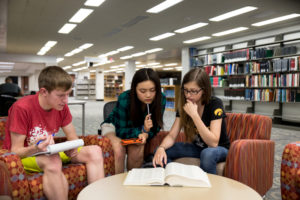 Students working together in the Main Library