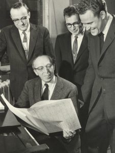 photograph of copland visiting the university of iowa in 1958