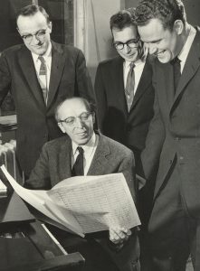 image of philip bezanson, aaron copland, himie voxman, and james dixon