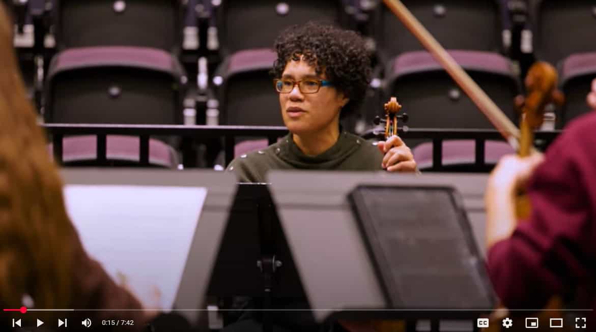 Jessie Montgomery leads the chamber music rehearsal