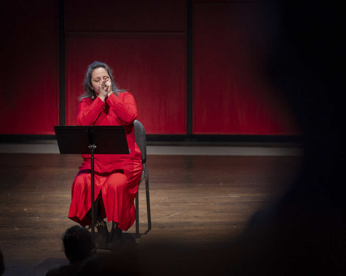 Anika Kildegaard performs in the Voxman Music Building Recital Hall.
