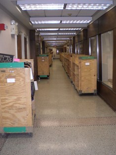 Hallway at Geosciences Lined with Carts