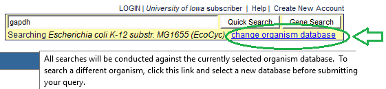 Image of how to change organism database
