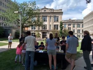 Iowa City Booster Club in front of Sciences Library