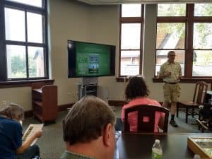 Dr. Hendrix presenting about native plants that are the best at attracting bees