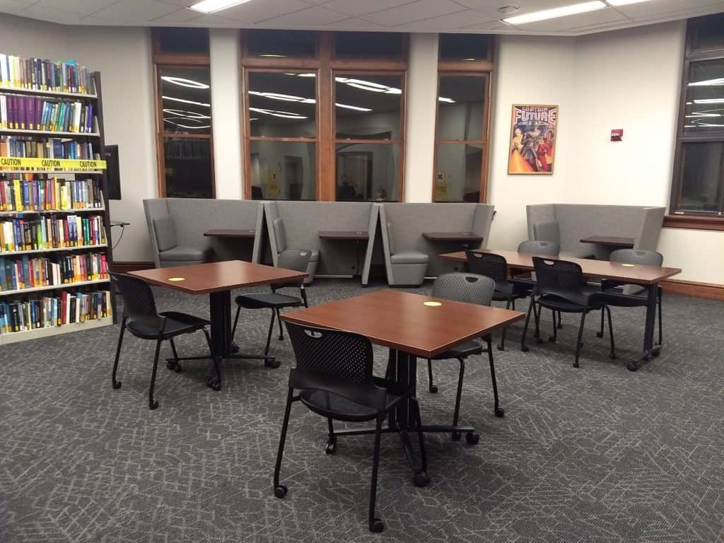 Photo of study booths and tables