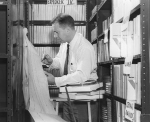 Image of James Van Allen with data tapes
