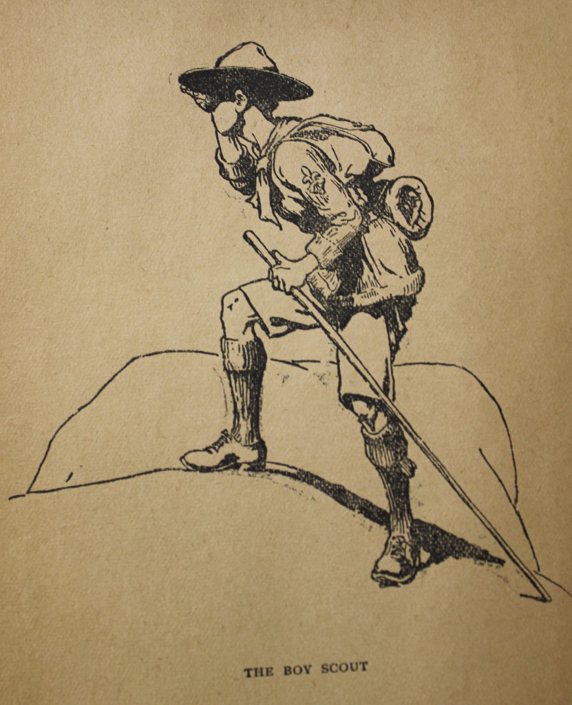 The classic image of the Boy Scout from Lord Baden-Powell's 1910 "Scouting for Boys".
