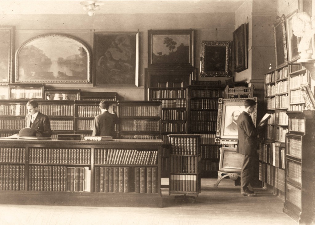 Photograph of Ranney Memorial Library with the portrait visible in the room